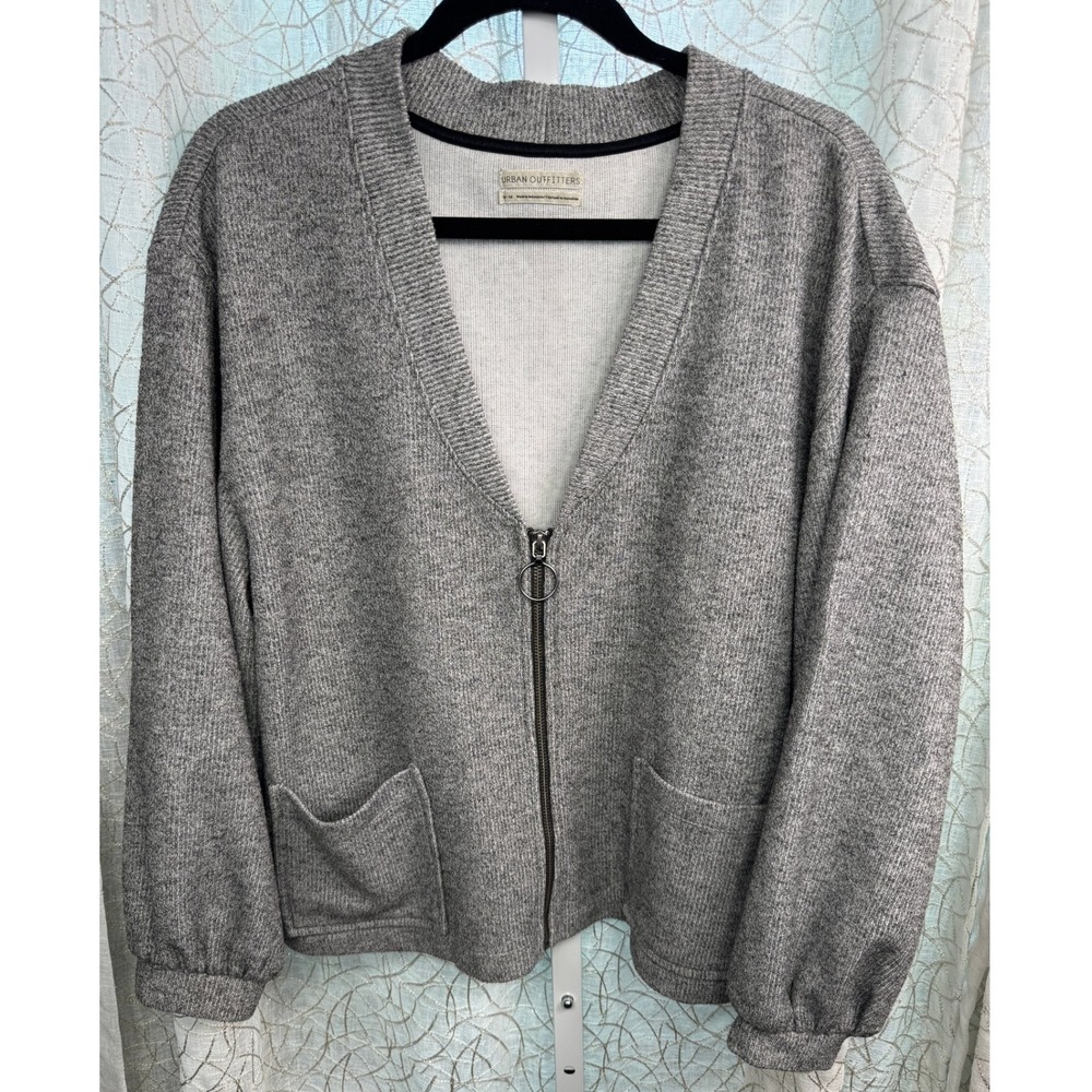 Women's Urban Outfitters Cropped Balloon Sleeve Jacket Full Zip‎ Gray Size M